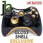 CUSTOM MODDED XBOX 360 BLACK AND CHROME GOLD WIRELESS CONTROLLER SHELL 