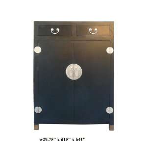  Black Veneer Leather Silver Hardware Side Cabinet Ass890 
