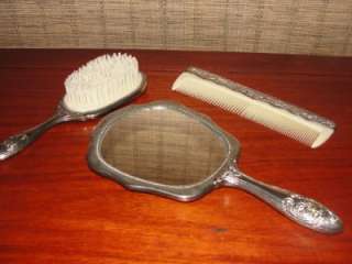 Vintage Vanity Silver Plated Mirror/Comb/Brush Set  