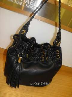 New MICHAEL KORS Braided Grommet Leather Tote Handbag Bag Black  
