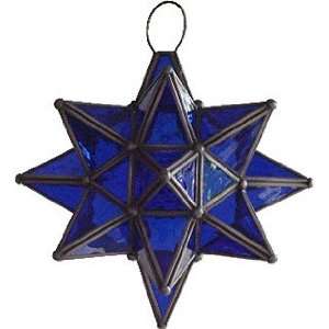  Star Lights   13 Inch Blue Glass Moravian Star Lamp 