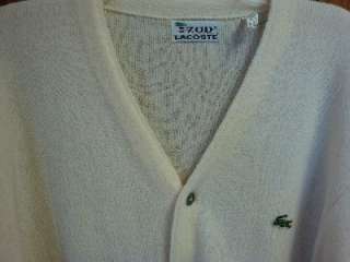 IZOD LACOSTE Mens Vintage Cardigan Sweater LARGE Ivory WHITE France 