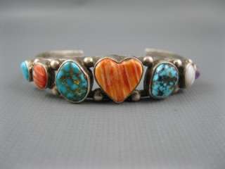   Sterling Spiny Oyster Heart Turquoise Shell Bracelet Signed Cook