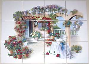 Wisteria Garden Ceramic Tile Mural Red Roses 12pcs of 6 x 6 Tiles 