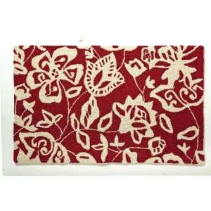  Red & White Floral Hooked Rug