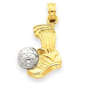    14k Gold Two tone Soccer Ball and Foot Kicking Pendant: Jewelry