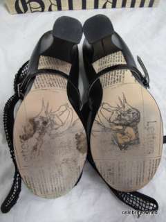 John Galliano Black Leather Net Mary Jane Heels 36 $695  