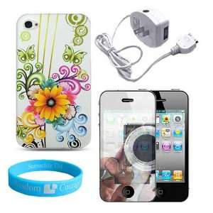  Flower Snap on Carrying Case for iPhone 4 + Wall Charger 