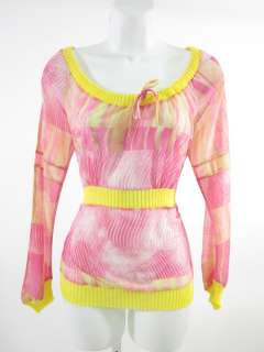 SATHIA Yellow Pink Sheer Long Sleeve Blouse Top Sz XL  