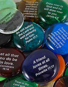 Colored Glass Imprinted Christian Scripture Stones   Sayings A thru E 