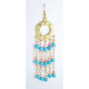  Sky Blue/Pink Beads Earrings: Jewelry
