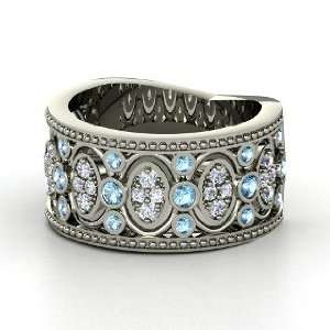 Renaissance Band, Sterling Silver Ring with Blue Topaz & Diamond