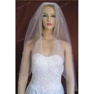 Tier Diamond White Elbow Length Beaded Heart Motif Bridal Wedding 