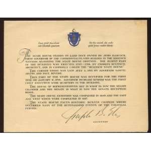  Massachusetts Gov Joseph Ely Hand Signed Card Jsa Coa 