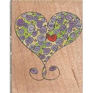  Marna Curly Heart Wood Mounted Rubber Stamp (50 136) Arts 