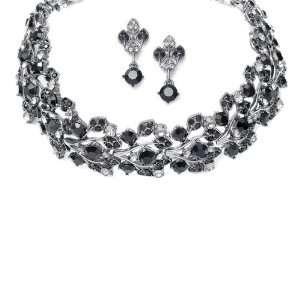    Mariell ~ Bold Jet Crystal Vine Choker Necklace Set Jewelry