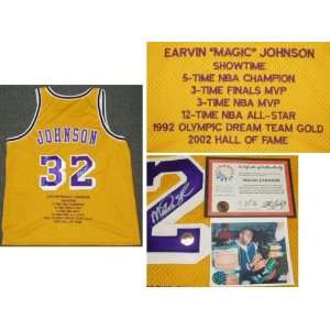  Magic Johnson Signed Lakers Throwback Gold Jersey: Sports 