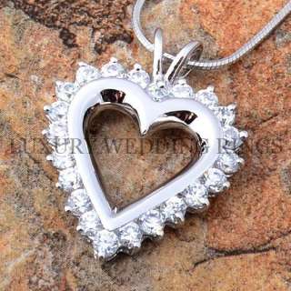 Heart Diamond Pendant & Chain Solid 925 Silver Necklace  