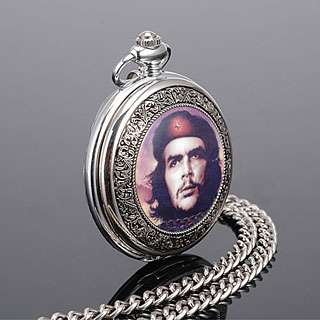 Mens Vintage Guevara Portrait Silver Engrave Quartz Pocket Watch 