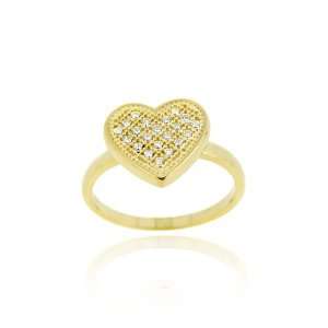  18K Gold over Sterling Silver CZ Micro Pave Heart Ring 