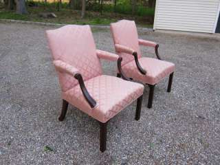 Pair of Georgian Mahogany Armchairs, Chippendale, Library, Kittinger 