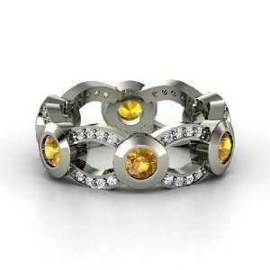  Locked In Band, 14K White Gold Ring with Citrine & Diamond 