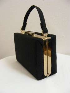 Vtg 40s 50s Black Rayon SQUARE Box Purse Handbag CUTE  