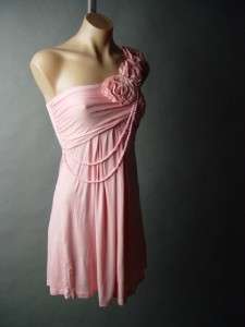 ROMANTIC Pink Faux Pearl Necklace Chiffon Rose Dress L  