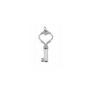  Large Key with Cut out Heart Charm in Sterling Silver 