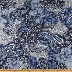  44 Wide Blue Storm Large Paisley Navy/Peri Fabric By The 