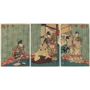 Toyokuni III/Kunisada Japanese Woodblock Print; Beauty with a Love 
