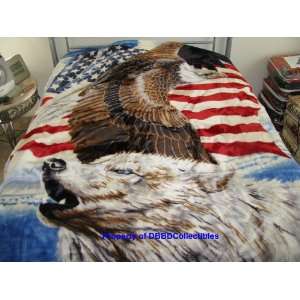  Korean Style Queen Blanket Eagle Flag Wolf