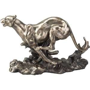  17w Bronze Cheetah Wildlife Desktop Statue Sculpture 