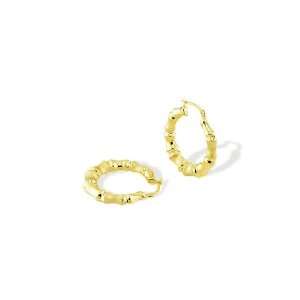    Polished 14k Solid Gold Bamboo Satin Hoop Earrings: Jewelry