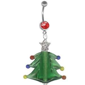  Festive Christmas Tree Belly Ring Ruby Red Jeweled Barbell 