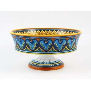 Hand Painted Italian Ceramic 11.8 inch Footed Fruit Bowl Geometrico 