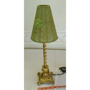  Gold Green Beaded Candlestick Lamp Boudoir Nightlight 