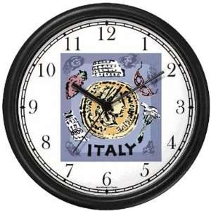  Travel Poster of Italy with Icons Italy Theme Wall Clock 