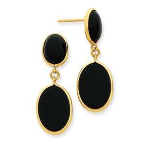  14k Gold Onyx Oval Dangle Earrings Jewelry