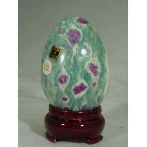 Ruby in Fuschite 2.2 Egg with Cherry Wood Stand Lapidary Carving