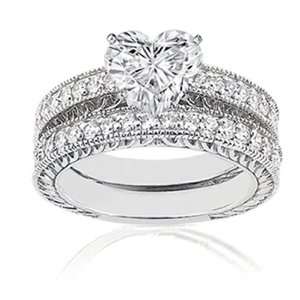   Heart Shaped Diamond Vintage Engagement Wedding Rings Set W Milgrains