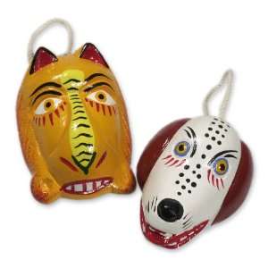 Cedar wood ornaments, Lion and Dog Dance Masks (pair)  
