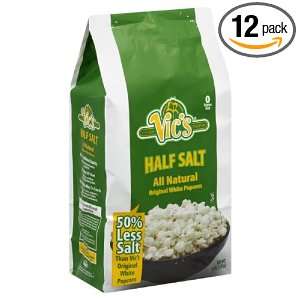 Vics Half Salt White Popcorn, 6 Ounce (Pack of 12)  