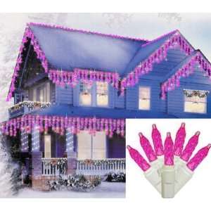   Hot Pink LED M5 Twinkle Icicle Christmas Lights   White Wire Home