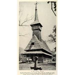 1934 Print Romania Bucovina Bihor Wooden Church Women Praying 