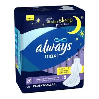 Always Maxi Overnight Extra Heavy Flow With Wings 20 Count, 6 Boxes 