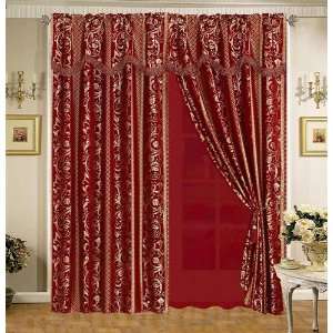  Burgundy Stripe Curtain Set w/ Valance/Sheer/Tassels