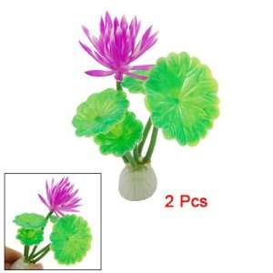 Como 2 Pcs Purple Lotus Flower Green Leaf Plastic Plants 