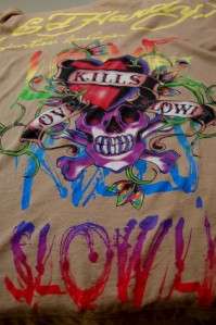 Ed Hardy Mens T Shirt Love Kills Slowly SLV T Lg NWT  