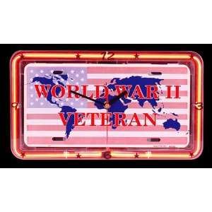  WORLD WAR II VETERAN Neon License Plate Clock: Home 